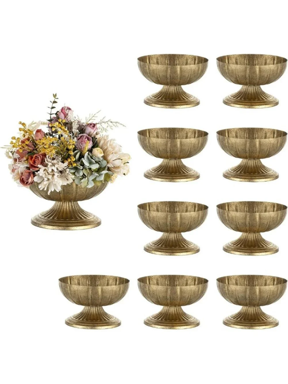 Elegant Gold Compote Vase Set for Centerpiece Decor, 8.5